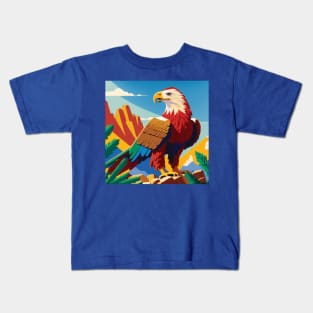 Bald Eagle in the mountains. Colour block Kids T-Shirt